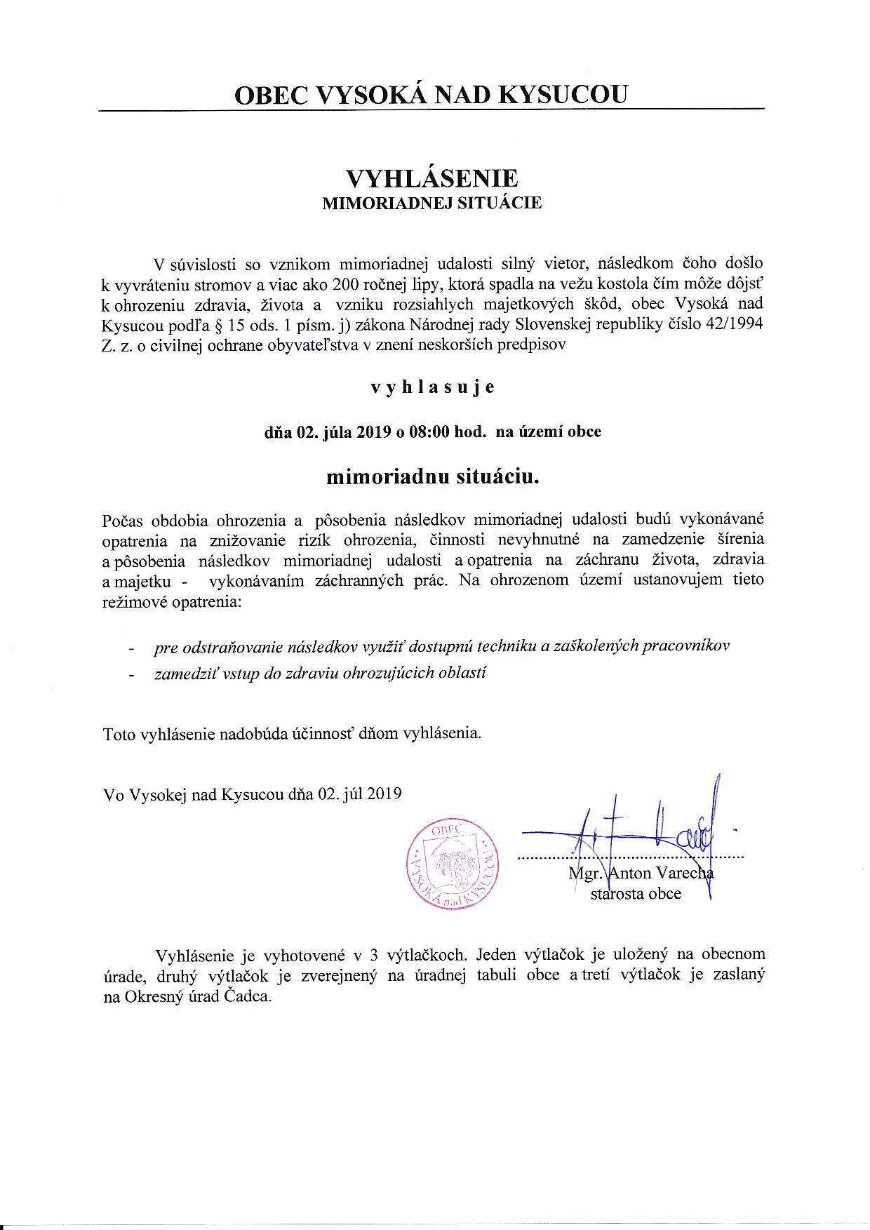 mimoriadna situacia vietor jul2019