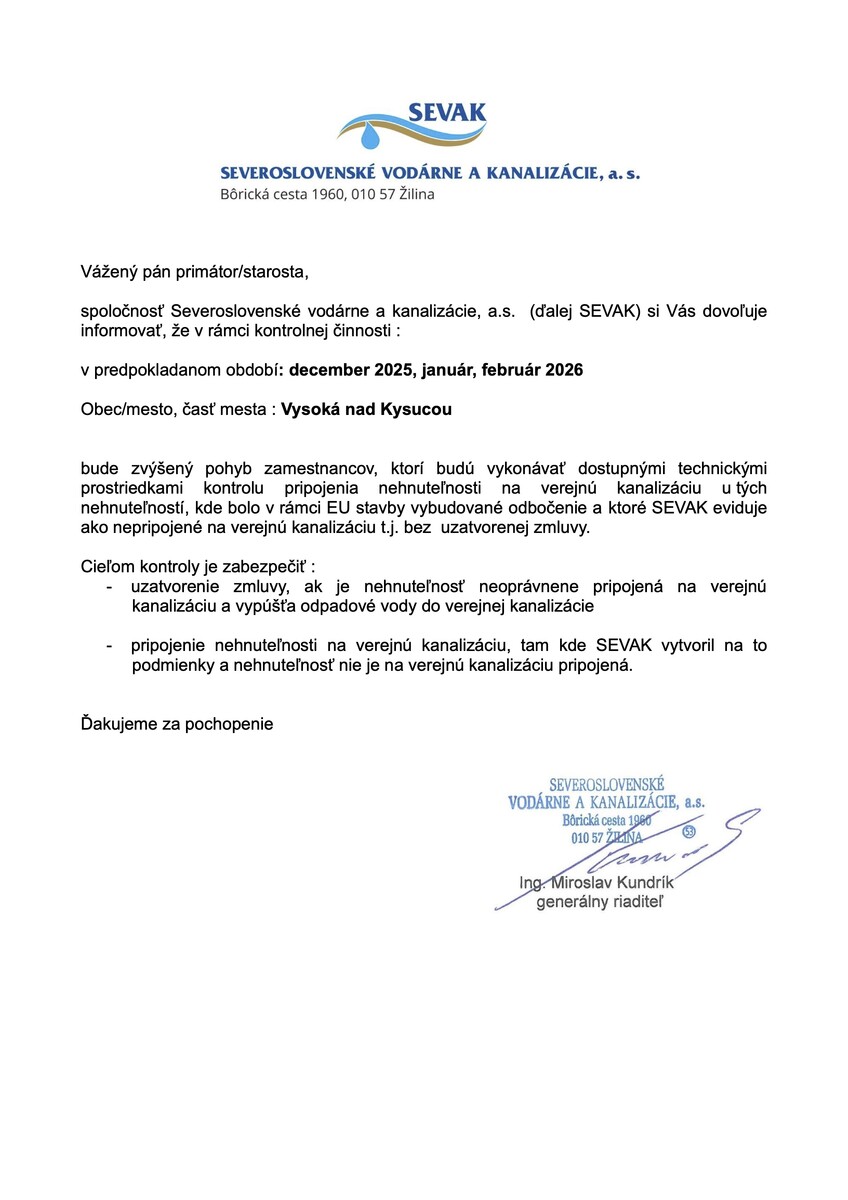 1Kontroly oznámenie Vysoká nad Kysucou 1