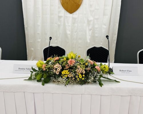 Rokovacia miestnosť v sále kultúrneho domu.